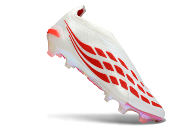 Unisex Adidas Predator 26 Elite Laceless FG Firm Ground Low-Tops Football Boots - White/Fiery Red/Metallic Black
