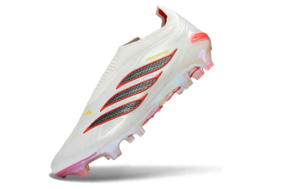 Unisex Adidas Predator 26 Elite Laceless FG Firm Ground Low-Tops Football Boots - White/Fiery Red/Metallic Black