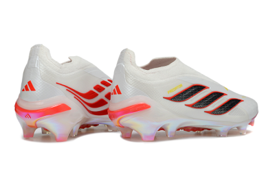Unisex Adidas Predator 26 Elite Laceless FG Firm Ground Low-Tops Football Boots - White/Fiery Red/Metallic Black