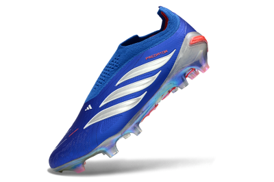 Unisex Adidas Predator 26 Elite Laceless FG Firm Ground Low-Tops Football Boots - Blue/Electric Blue/Silver Reflective