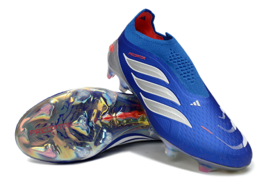 Unisex Adidas Predator 26 Elite Laceless FG Firm Ground Low-Tops Football Boots - Blue/Electric Blue/Silver Reflective