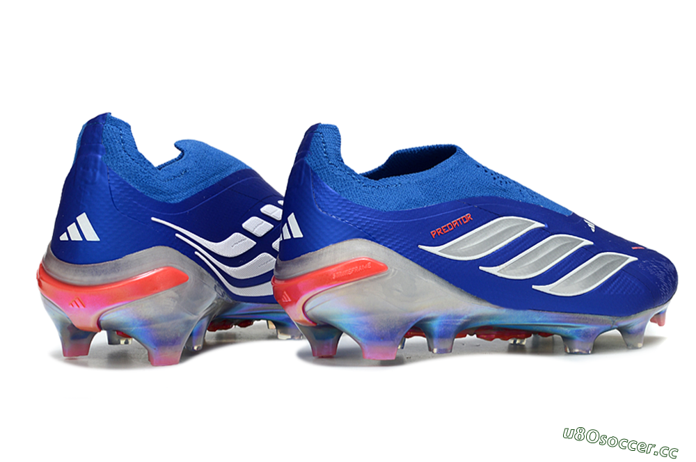 Unisex Adidas Predator 26 Elite Laceless FG Firm Ground Low-Tops Football Boots - Blue/Electric Blue/Silver Reflective 6