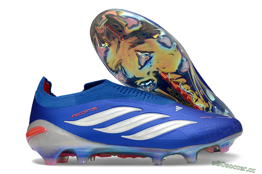 Unisex Adidas Predator 26 Elite Laceless FG Firm Ground Low-Tops Football Boots - Blue/Electric Blue/Silver Reflective 2