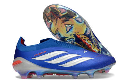 Unisex Adidas Predator 26 Elite Laceless FG Firm Ground Low-Tops Football Boots - Blue/Electric Blue/Silver Reflective