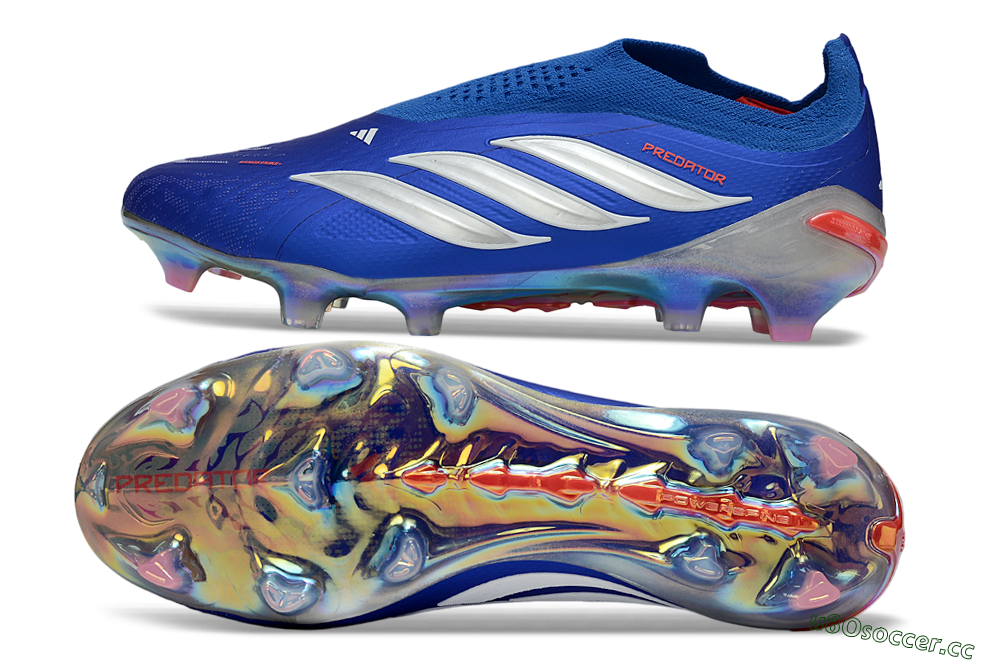 Unisex Adidas Predator 26 Elite Laceless FG Firm Ground Low-Tops Football Boots - Blue/Electric Blue/Silver Reflective 1