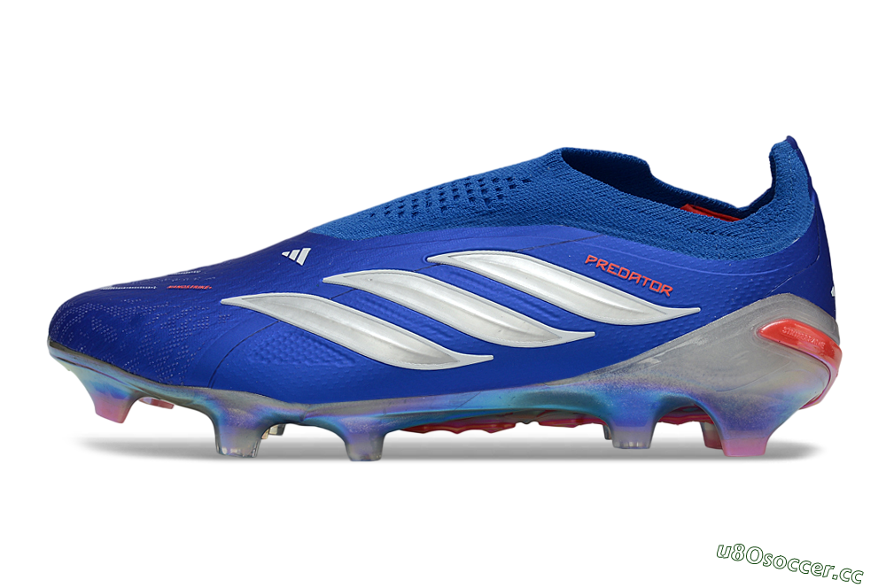 Unisex Adidas Predator 26 Elite Laceless FG Firm Ground Low-Tops Football Boots - Blue/Electric Blue/Silver Reflective 0