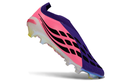 Unisex Adidas Predator 26 Elite Laceless FG Firm Ground Low-Tops Football Boots - Purple/Neon Pink/Plum