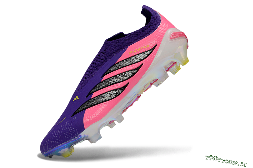 Unisex Adidas Predator 26 Elite Laceless FG Firm Ground Low-Tops Football Boots - Purple/Neon Pink/Plum 5