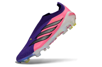Unisex Adidas Predator 26 Elite Laceless FG Firm Ground Low-Tops Football Boots - Purple/Neon Pink/Plum
