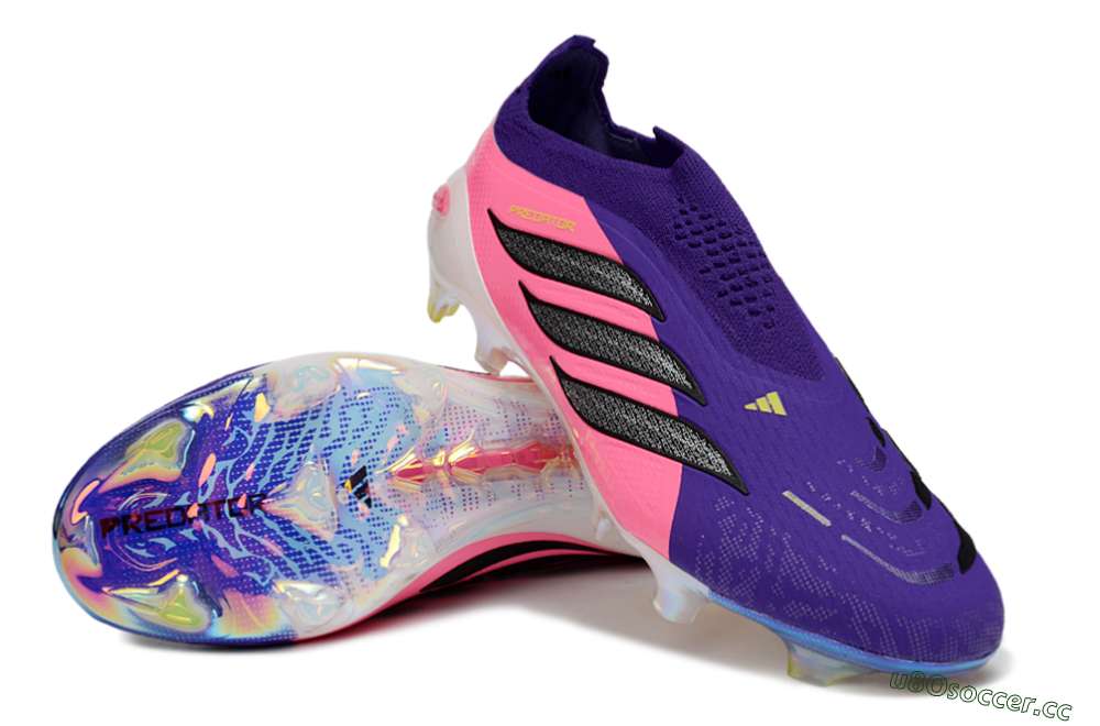 Unisex Adidas Predator 26 Elite Laceless FG Firm Ground Low-Tops Football Boots - Purple/Neon Pink/Plum 3