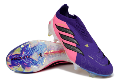 Unisex Adidas Predator 26 Elite Laceless FG Firm Ground Low-Tops Football Boots - Purple/Neon Pink/Plum