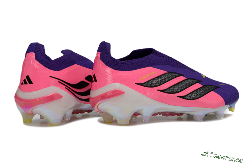 Unisex Adidas Predator 26 Elite Laceless FG Firm Ground Low-Tops Football Boots - Purple/Neon Pink/Plum 6