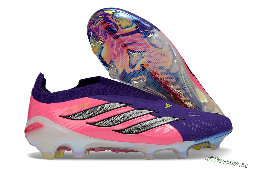 Unisex Adidas Predator 26 Elite Laceless FG Firm Ground Low-Tops Football Boots - Purple/Neon Pink/Plum 2
