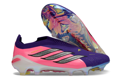 Unisex Adidas Predator 26 Elite Laceless FG Firm Ground Low-Tops Football Boots - Purple/Neon Pink/Plum