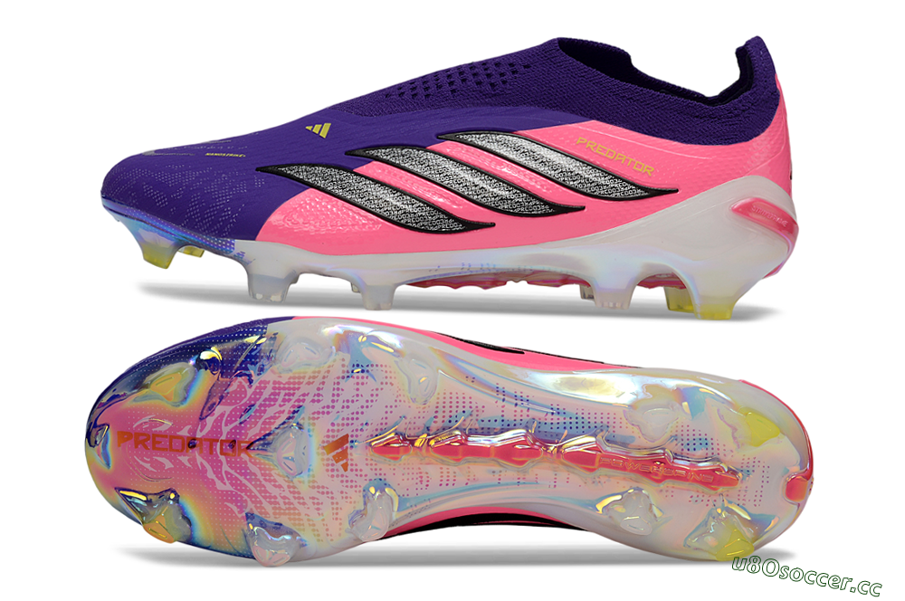 Unisex Adidas Predator 26 Elite Laceless FG Firm Ground Low-Tops Football Boots - Purple/Neon Pink/Plum 1