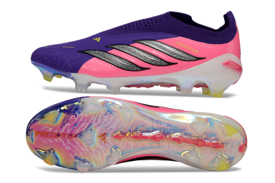 Unisex Adidas Predator 26 Elite Laceless FG Firm Ground Low-Tops Football Boots - Purple/Neon Pink/Plum