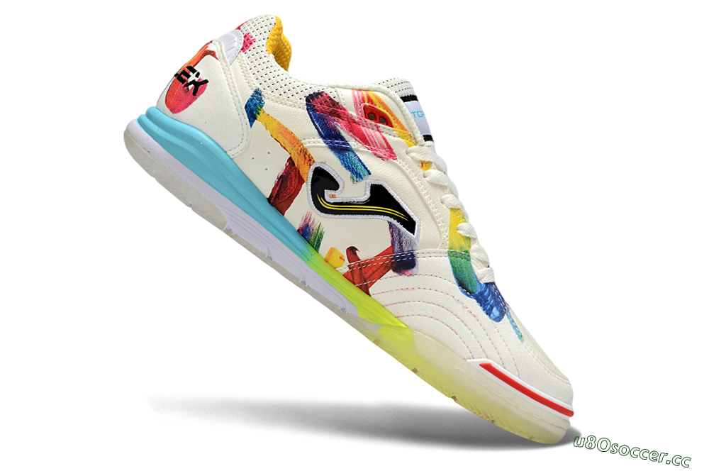 Men's Joma Top Flex IC Indoor & Futsal Low-Tops Football Shoes - White/Bright Yellow/Blue Sky 4