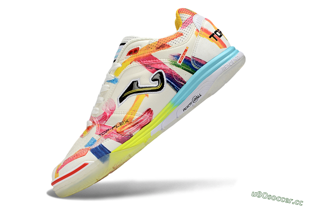 Men's Joma Top Flex IC Indoor & Futsal Low-Tops Football Shoes - White/Bright Yellow/Blue Sky 5