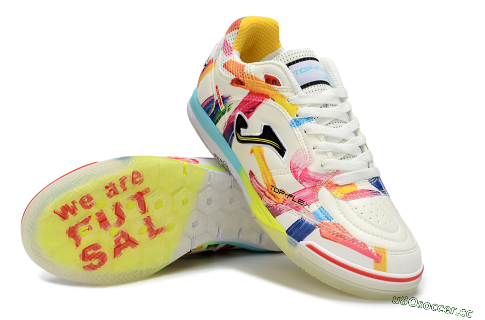 Men's Joma Top Flex IC Indoor & Futsal Low-Tops Football Shoes - White/Bright Yellow/Blue Sky 3