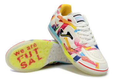 Men's Joma Top Flex IC Indoor & Futsal Low-Tops Football Shoes - White/Bright Yellow/Blue Sky
