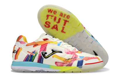 Men's Joma Top Flex IC Indoor & Futsal Low-Tops Football Shoes - White/Bright Yellow/Blue Sky