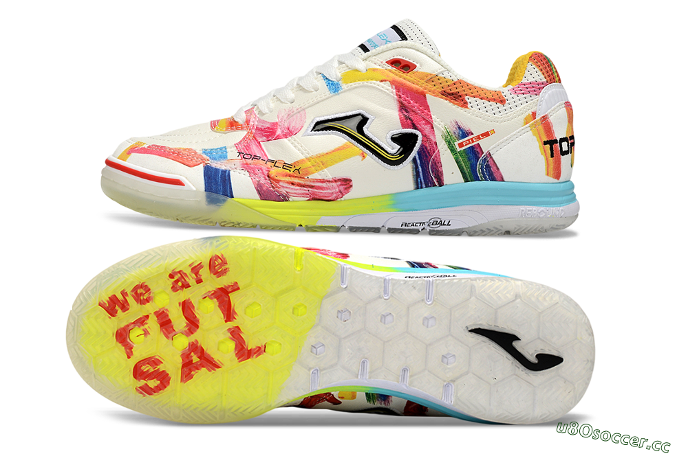 Men's Joma Top Flex IC Indoor & Futsal Low-Tops Football Shoes - White/Bright Yellow/Blue Sky 1