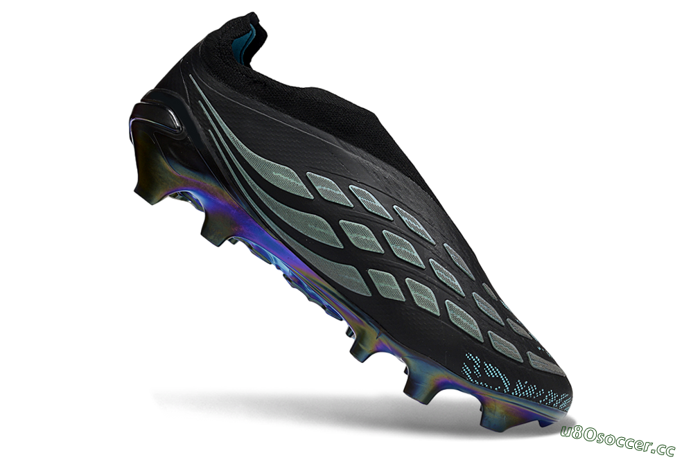 Unisex Adidas Predator 26 Elite Laceless FG Firm Ground Low-Tops Football Boots - Black/Electric Blue/Shimmering Green 4