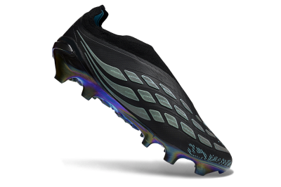 Unisex Adidas Predator 26 Elite Laceless FG Firm Ground Low-Tops Football Boots - Black/Electric Blue/Shimmering Green