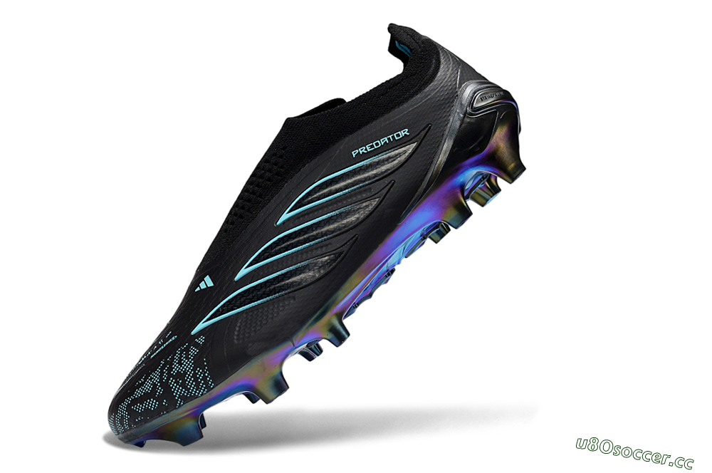 Unisex Adidas Predator 26 Elite Laceless FG Firm Ground Low-Tops Football Boots - Black/Electric Blue/Shimmering Green 5
