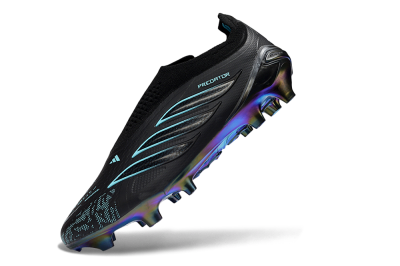 Unisex Adidas Predator 26 Elite Laceless FG Firm Ground Low-Tops Football Boots - Black/Electric Blue/Shimmering Green