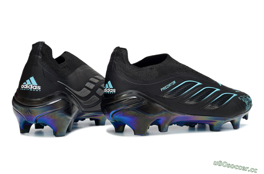 Unisex Adidas Predator 26 Elite Laceless FG Firm Ground Low-Tops Football Boots - Black/Electric Blue/Shimmering Green 6