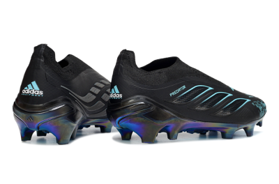 Unisex Adidas Predator 26 Elite Laceless FG Firm Ground Low-Tops Football Boots - Black/Electric Blue/Shimmering Green