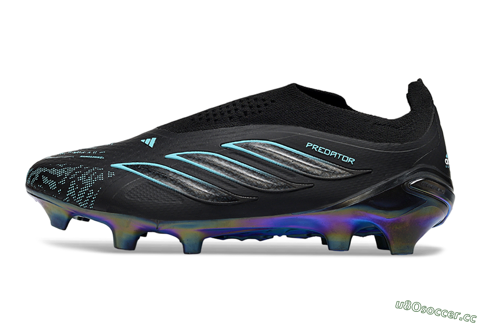 Unisex Adidas Predator 26 Elite Laceless FG Firm Ground Low-Tops Football Boots - Black/Electric Blue/Shimmering Green 0