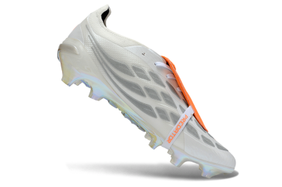 Unisex Adidas Predator 26 Elite Fold-Over Tongue FG Firm Ground Low-Tops Football Boots - White/Vibrant Orange/Metallic Iridescent