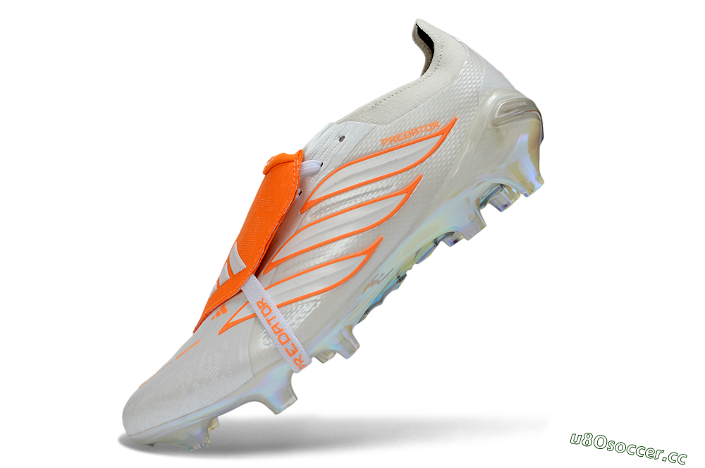 Unisex Adidas Predator 26 Elite Fold-Over Tongue FG Firm Ground Low-Tops Football Boots - White/Vibrant Orange/Metallic Iridescent 5