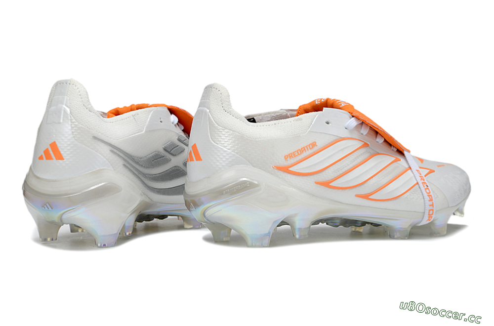 Unisex Adidas Predator 26 Elite Fold-Over Tongue FG Firm Ground Low-Tops Football Boots - White/Vibrant Orange/Metallic Iridescent 6
