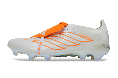 Unisex Adidas Predator 26 Elite Fold-Over Tongue FG Firm Ground Low-Tops Football Boots - White/Vibrant Orange/Metallic Iridescent