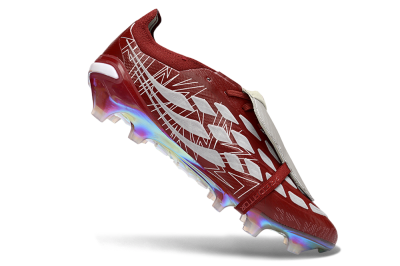 Unisex Adidas Predator 26 Elite Fold-Over Tongue FG Firm Ground Low-Tops Football Boots - Red/Crimson Blaze/Metallic Silver