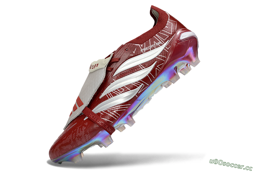 Unisex Adidas Predator 26 Elite Fold-Over Tongue FG Firm Ground Low-Tops Football Boots - Red/Crimson Blaze/Metallic Silver 5