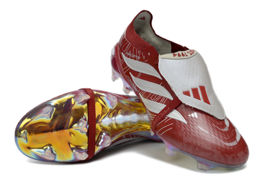 Unisex Adidas Predator 26 Elite Fold-Over Tongue FG Firm Ground Low-Tops Football Boots - Red/Crimson Blaze/Metallic Silver