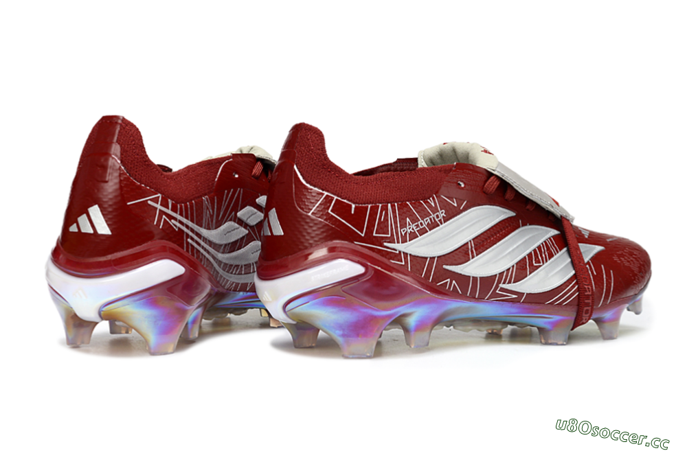 Unisex Adidas Predator 26 Elite Fold-Over Tongue FG Firm Ground Low-Tops Football Boots - Red/Crimson Blaze/Metallic Silver 6