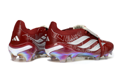 Unisex Adidas Predator 26 Elite Fold-Over Tongue FG Firm Ground Low-Tops Football Boots - Red/Crimson Blaze/Metallic Silver