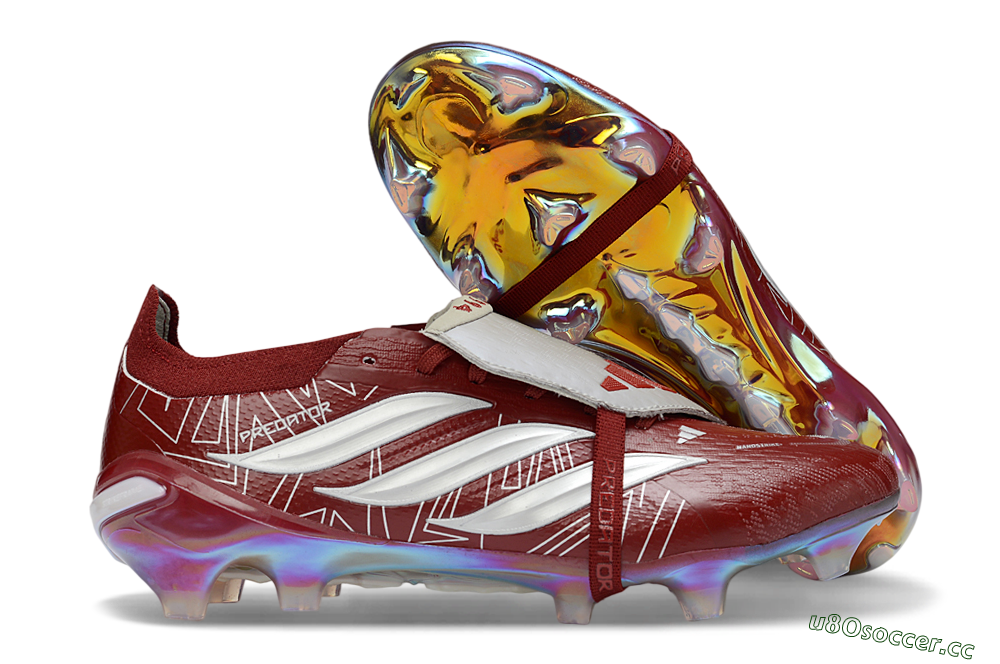 Unisex Adidas Predator 26 Elite Fold-Over Tongue FG Firm Ground Low-Tops Football Boots - Red/Crimson Blaze/Metallic Silver 2