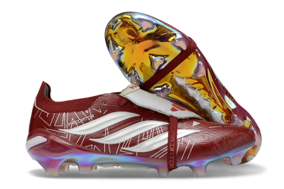 Unisex Adidas Predator 26 Elite Fold-Over Tongue FG Firm Ground Low-Tops Football Boots - Red/Crimson Blaze/Metallic Silver