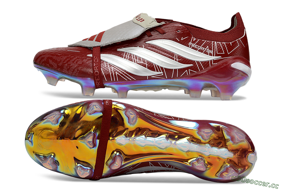 Unisex Adidas Predator 26 Elite Fold-Over Tongue FG Firm Ground Low-Tops Football Boots - Red/Crimson Blaze/Metallic Silver 1