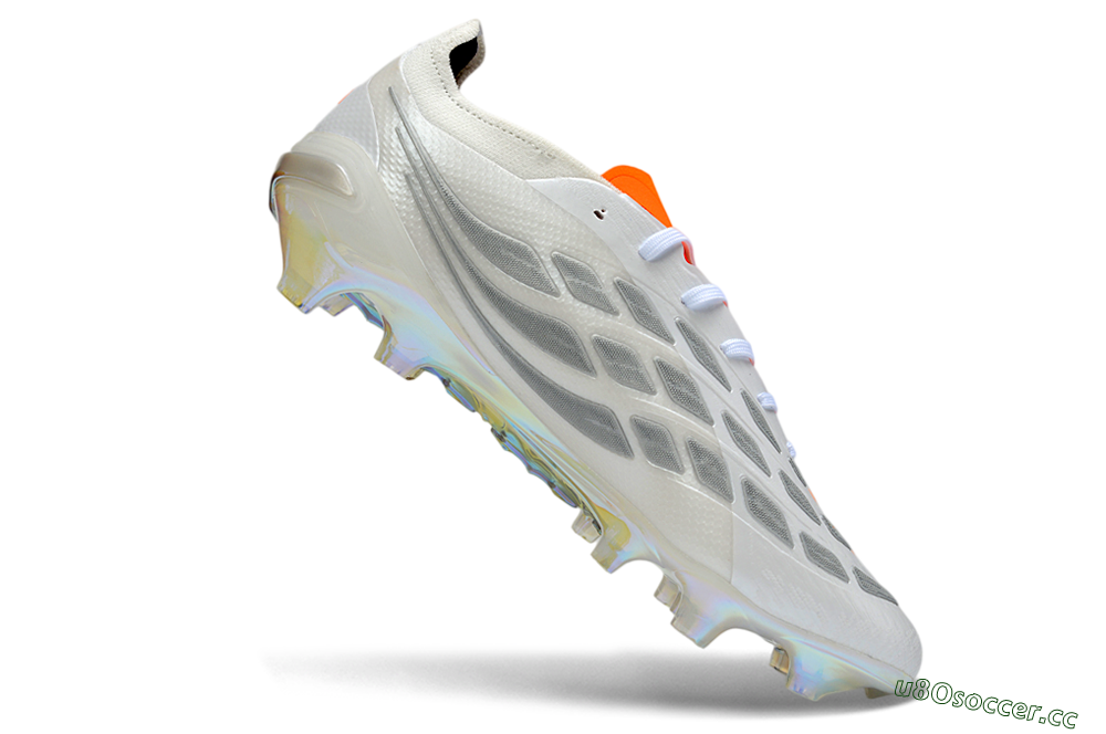 Unisex Adidas Predator 26 Elite FG Firm Ground Low-Tops Football Boots - White/Neon Orange/Crystal White 4