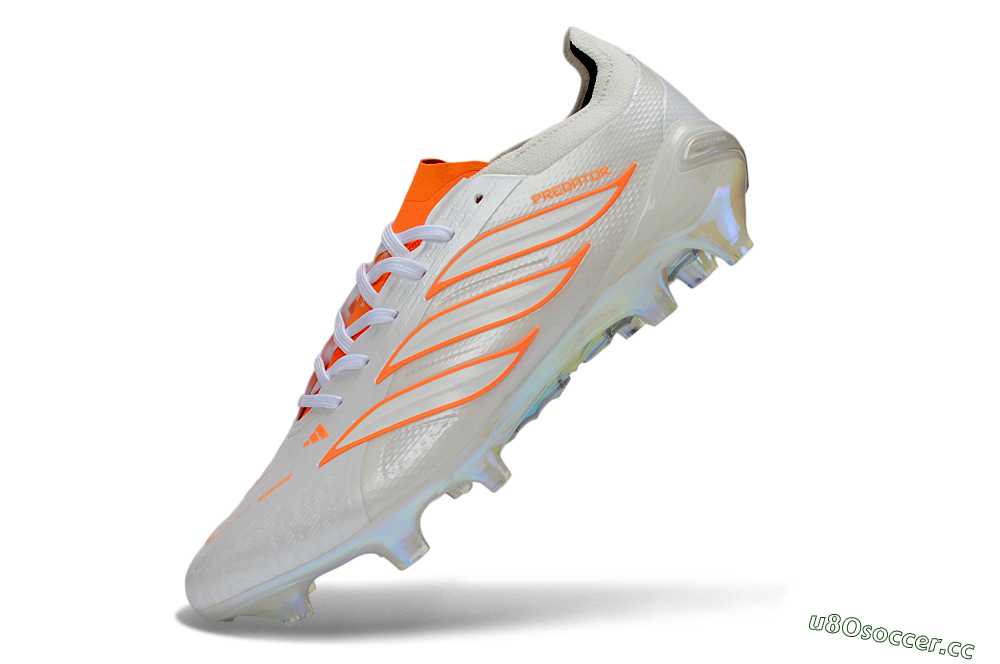 Unisex Adidas Predator 26 Elite FG Firm Ground Low-Tops Football Boots - White/Neon Orange/Crystal White 5