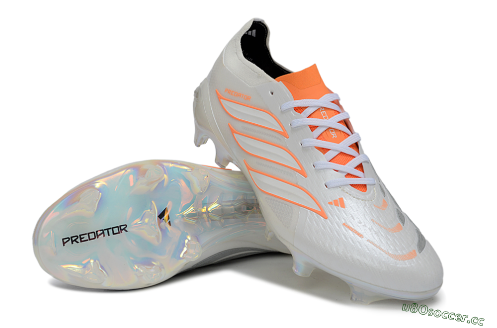 Unisex Adidas Predator 26 Elite FG Firm Ground Low-Tops Football Boots - White/Neon Orange/Crystal White 3