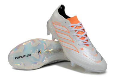 Unisex Adidas Predator 26 Elite FG Firm Ground Low-Tops Football Boots - White/Neon Orange/Crystal White