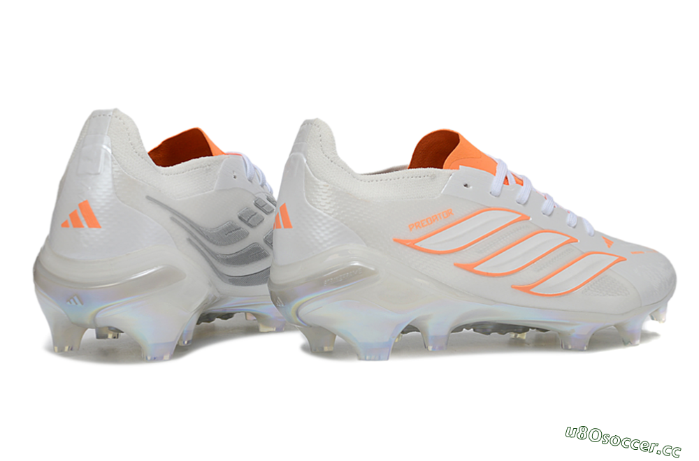 Unisex Adidas Predator 26 Elite FG Firm Ground Low-Tops Football Boots - White/Neon Orange/Crystal White 6
